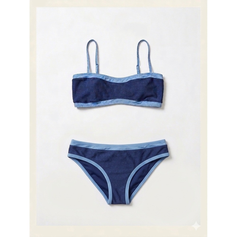 Sabi Swim Blue Two-Tone Bikini Set Bandeau Top Large Cheeky Bottom XL